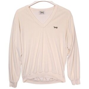 Vintage JCPenney The Fox Velour Sweatshirt Cream V-Neck Fox Logo Large 0698